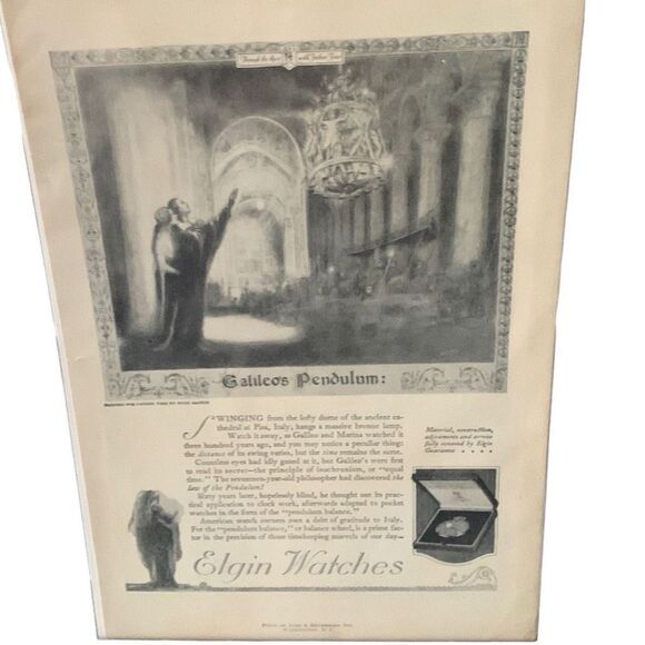 Vintage 1921 Elgin Watches Galileo’s Pendulum Ad Advertisement - Picture 3 of 4